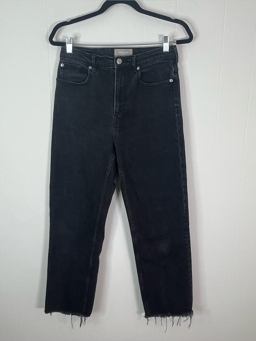 Everlane The Way-High Jean Women’s 27 Black High Rise Straight Raw Hem Organic